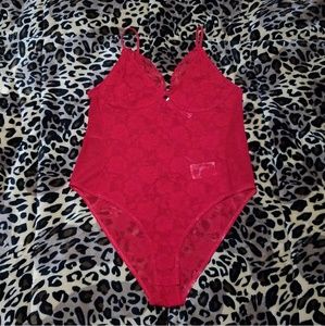 Dark Red Lace Bodysuit, Large *NWT*